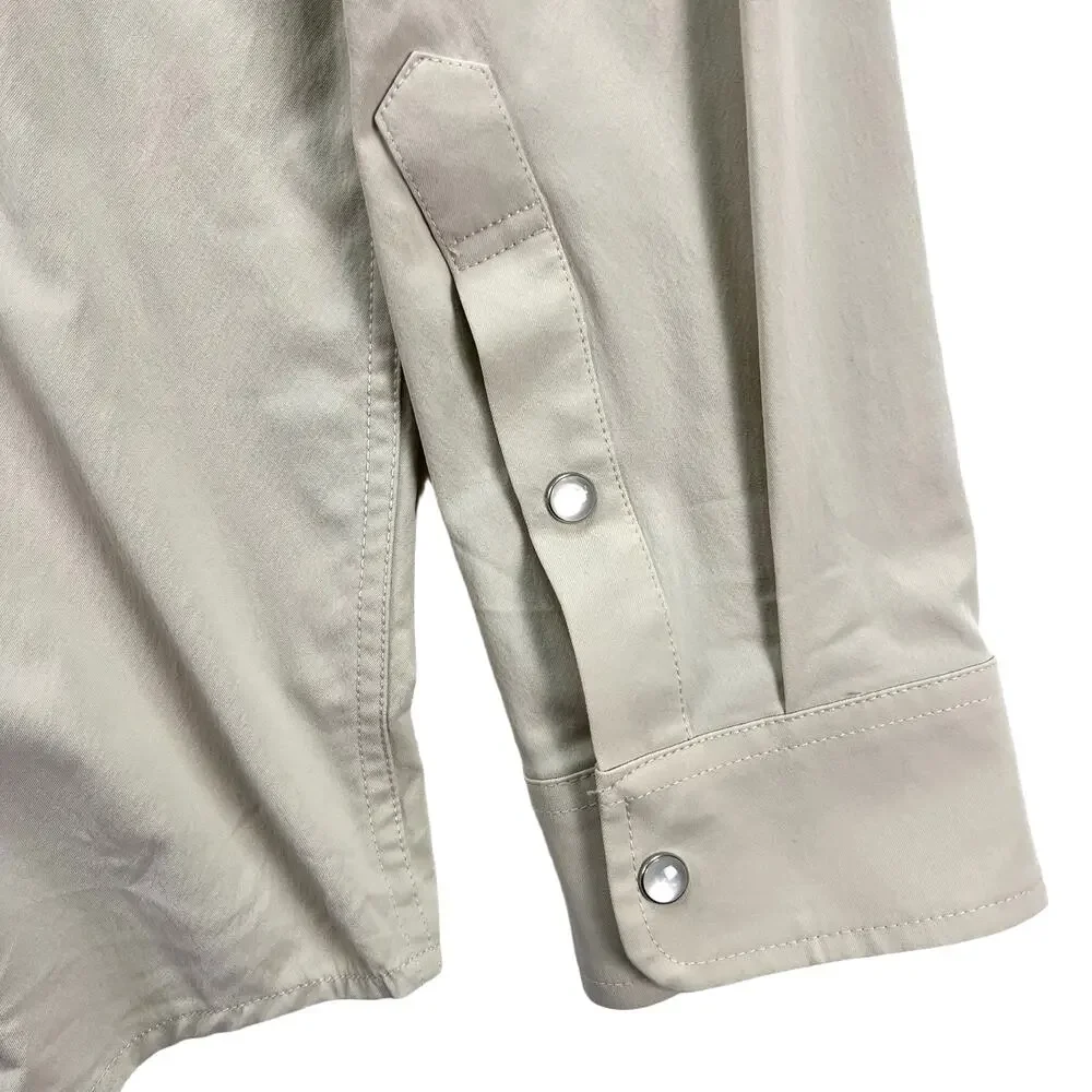 Poncho Pecos Pearl Snap Shirt Mens XL L/S Khaki Tan Western Fishing Performance - Picture 11 of 16